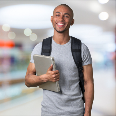 male student with a backpack