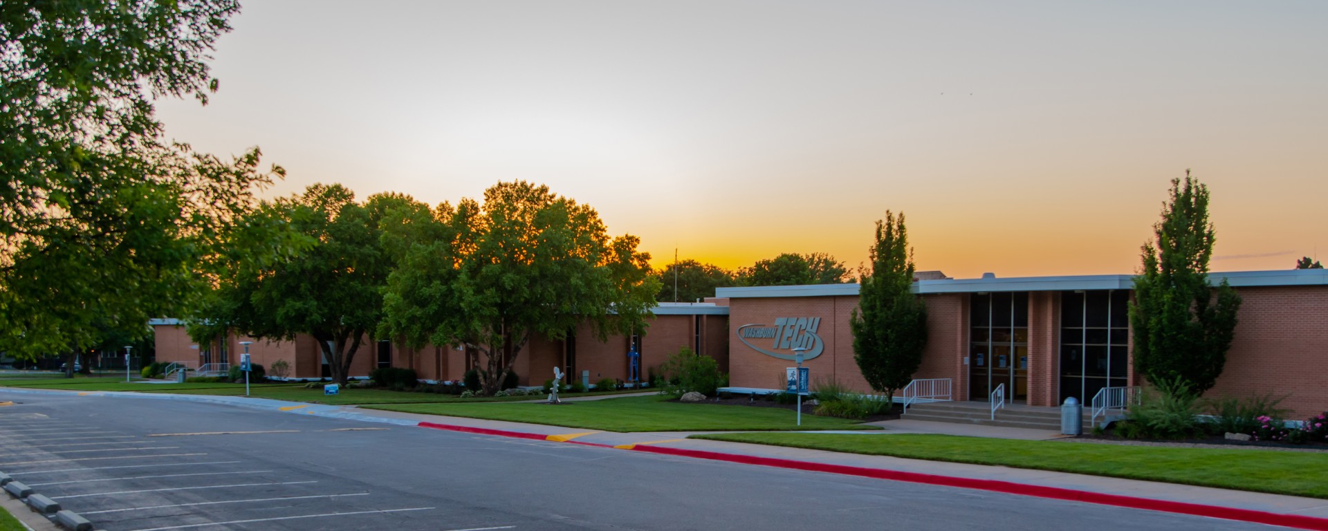 Washburn Tech building at sunset