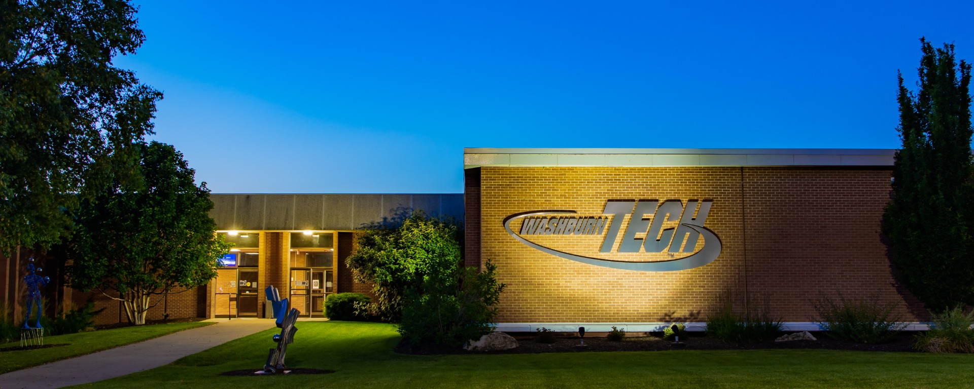 Washburn Tech building at night