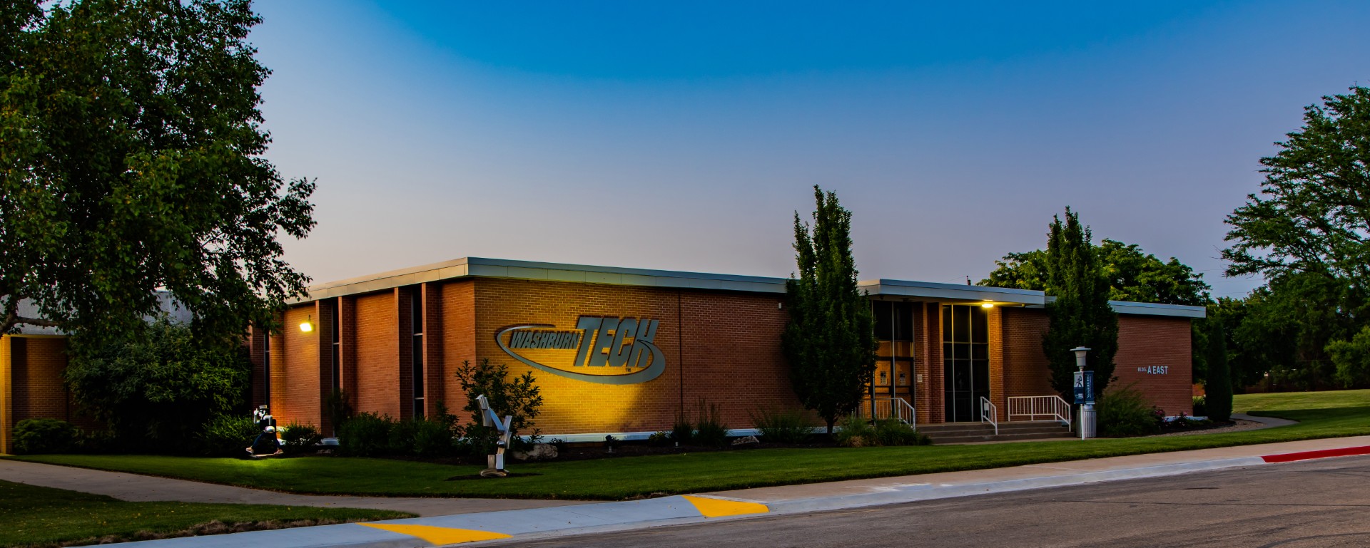 Wide angle of building at dusk