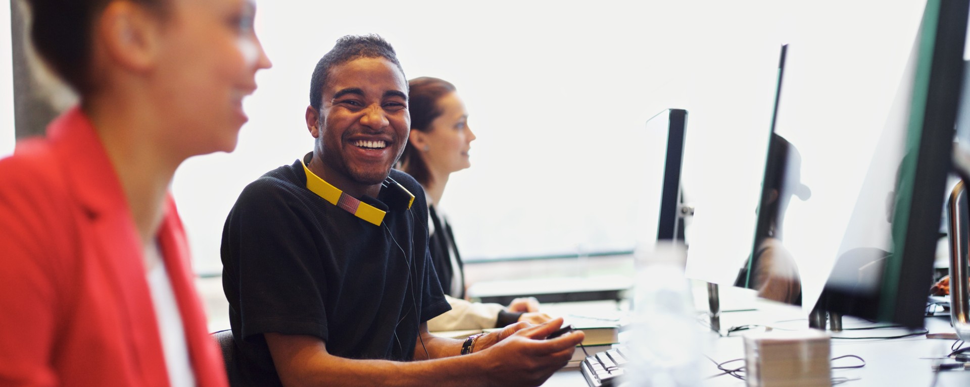 student in a computer lab