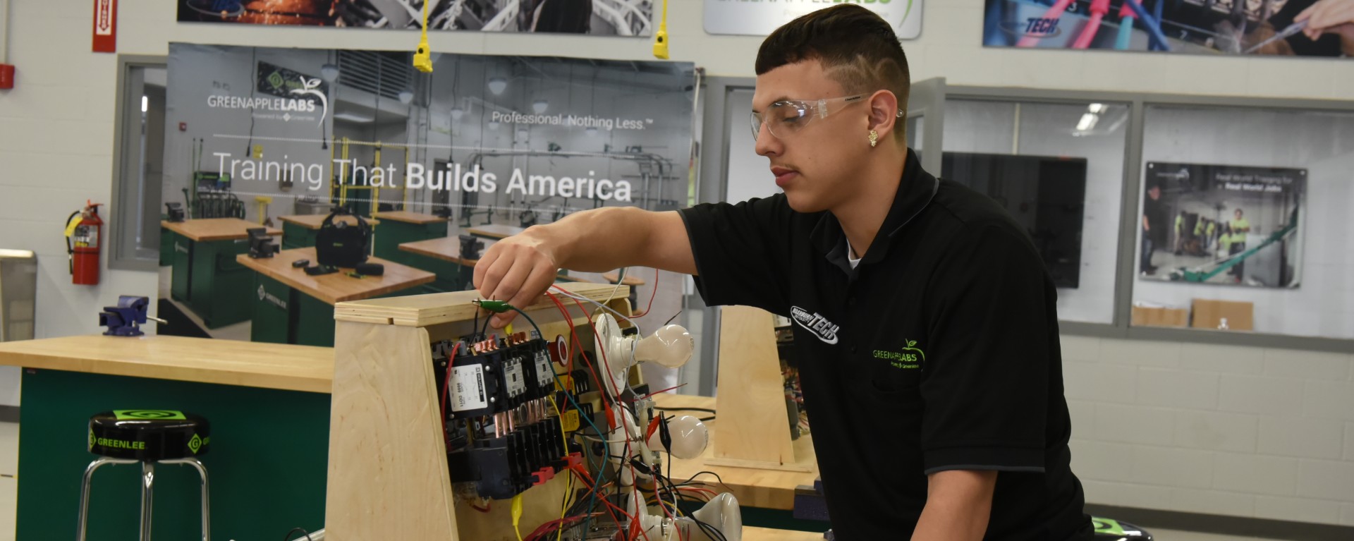 student in electrical lab