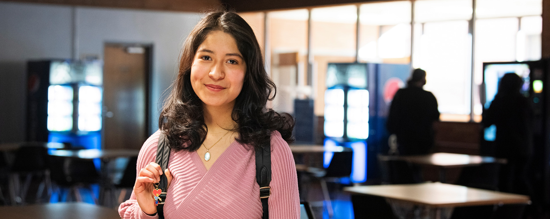 smiling student in cafe