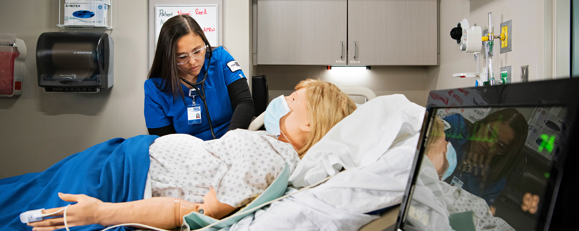 practical nursing student in lab