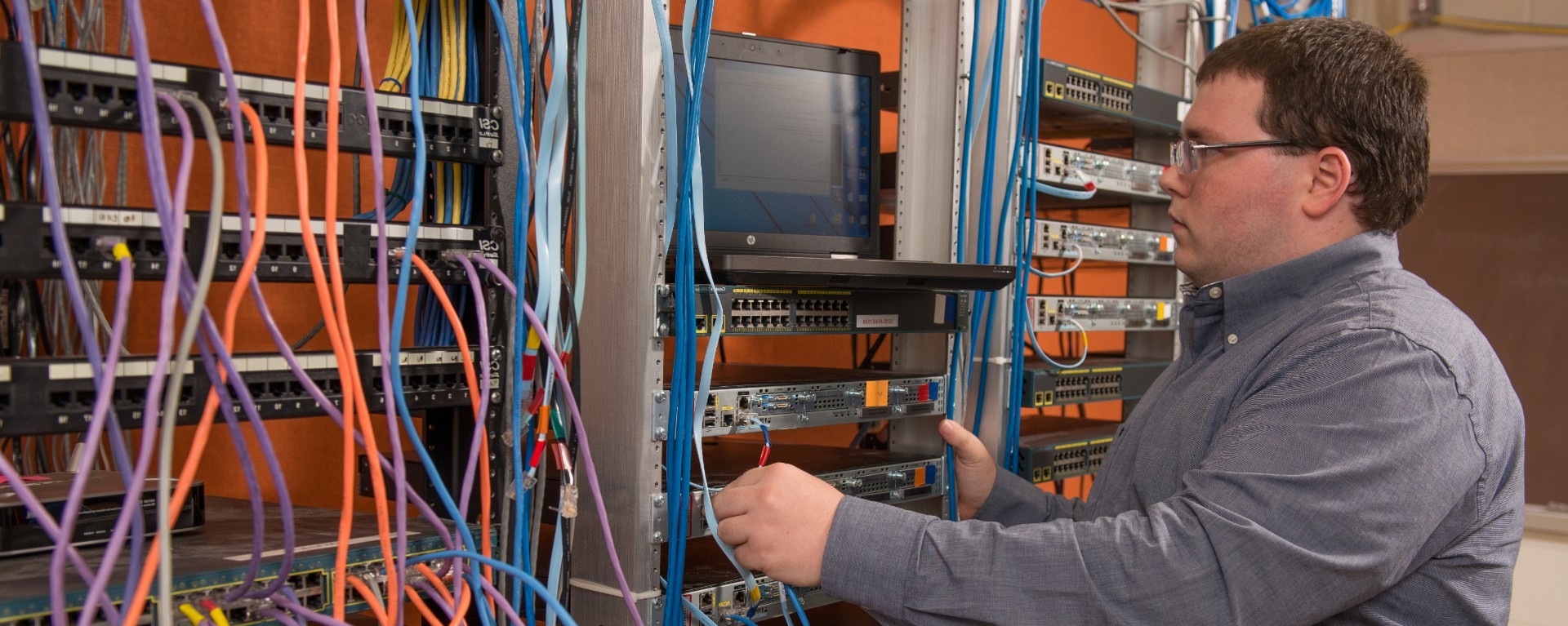 computer student in classroom