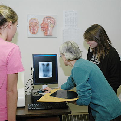 student in a medical office