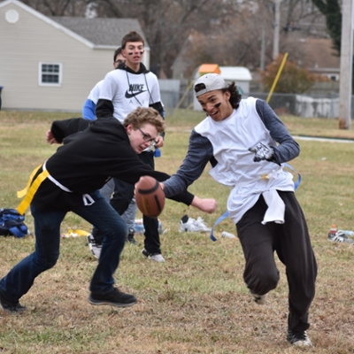 students playing flag football