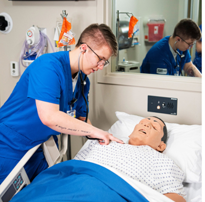 student in healthcare simulation lab