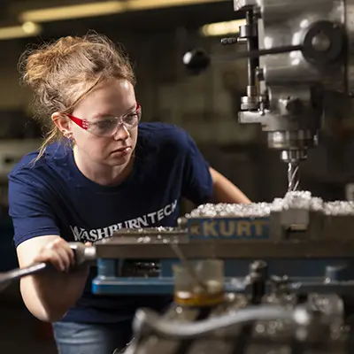 A Washburn Tech student works on a project.