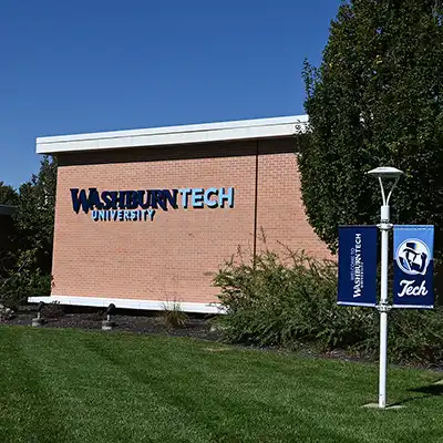 Tech building exterior logo