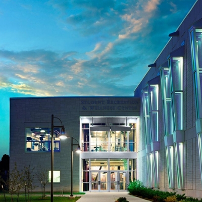 Tech building at night